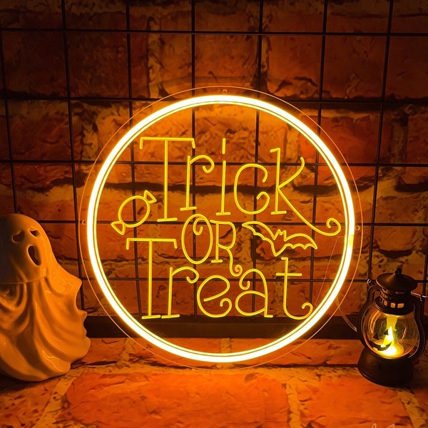 Trick or Treat Neon Sign, Halloween Decorations, Yard Garden Party Event Decor, Led Light Signs, Bat Neon Sign, Custom Neon Sign, Home Decor