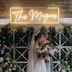 Placa de néon de casamento personalizada, placa de estabelecimento, decoração de sobrenome, placas de casamento de LED, presente de casamento para casal, cenário de casamento, presentes de noivado