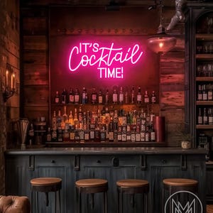 Letreiro de neon "É hora do coquetel", letreiro de neon para bar, letreiro de happy hour para bar, decoração de caverna masculina para bar Tiki, decoração para festa em bar, decoração de parede para bar de coquetéis