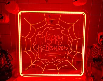 Happy Halloween Neon Sign, Spiderweb Neon Sign, Custom Neon Sign, Halloween Decor Light up, LED Lights, Personalized Gifts, Halloween Decor