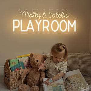Placa de neon personalizada para sala de jogos com nomes, placa "Vamos Brincar", decoração de quarto infantil, arte de parede para berçário, decoração de sala de jogos, placa com nome de bebê, presente de Natal