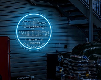 Custom garagebord, garageneonbord, USB led-bord, gepersonaliseerd bord werkplaats, cadeau voor papa, garagemuurdecor, garagedecor, vaderdagcadeau