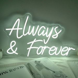 Letrero de neón Always & Forever / Letrero de neón personalizado / Decoración de pared para dormitorio / Funciona con pilas / Letrero de neón para bodas / Decoración para bodas / Regalos de compromiso