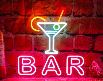 Señal de neón de barra de cócteles personalizada, señal de nombre de barra, señalización de tienda, señal de restaurante, decoración de pared de señal de barra de neón, decoración de fiesta de barra de casa