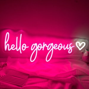 Letrero de neón con texto "Hola, hermosa", letrero de corazón personalizado para decoración de salón, letrero de luz LED para habitación rosa, decoración de pared para fiestas en casa, regalo de compromiso para ella