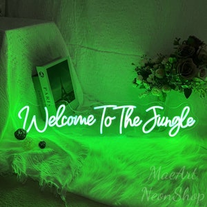 Letrero de neón de bienvenida a la jungla, letrero de bienvenida a la jungla, letrero de bienvenida de neón, letrero con luz verde, decoración de pared para la oficina en el hogar, decoración para fiestas en el bar