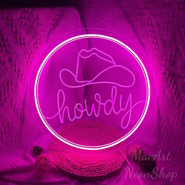 Howdy neon sign,Led Cowboy Hat Sign,Texas Cowboy Girl,Light Up Cowboy Party Decor Signs,Cowboy Hat With Name Sign,College Student Dorm Decor