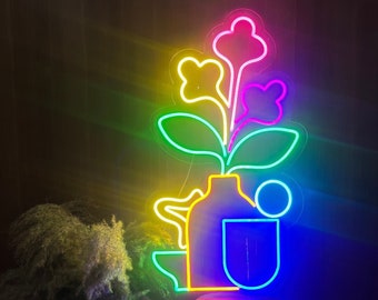 Plant Neon Sign Wall Art, Flower Neon Sign, Neon Sign Bedroom, Custom LED Neon Sign, Home Decor, Aesthetic Wall Decor, Personalized Gift
