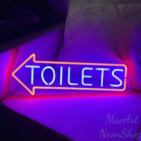 Toilets Arrow Washroom Neon Sign | Restroom LED Neon Sign | Restroom Door Sign | Public WC Sign | Toilet Decor | Custom Toilet Symbol Light