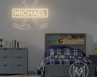 Custom Hockey Name LED Neon Sign,Hockey Neon Sign,Sports Bedroom Wall Decor,Sports Birthday Party Decor,Kids Room Decor,Hockey Gift