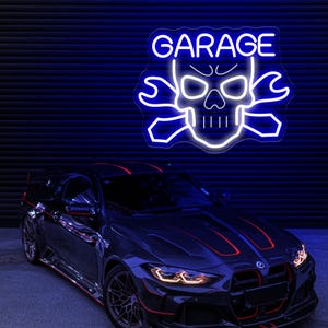 Garage Neonschild, Schädel Neonschild, USB Light Up Garage Schilder, Geschenk für Papa, Vatertagsgeschenk für Papa, Mannhöhle Dekor, Werkstatt Autoschild