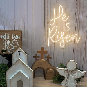 Letrero de neón "Él ha resucitado", decoración de pared de Pascua, arte cristiano de pared de Pascua, letrero LED "Él ha resucitado", letrero de Pascua resucitado, regalo de Pascua para la familia