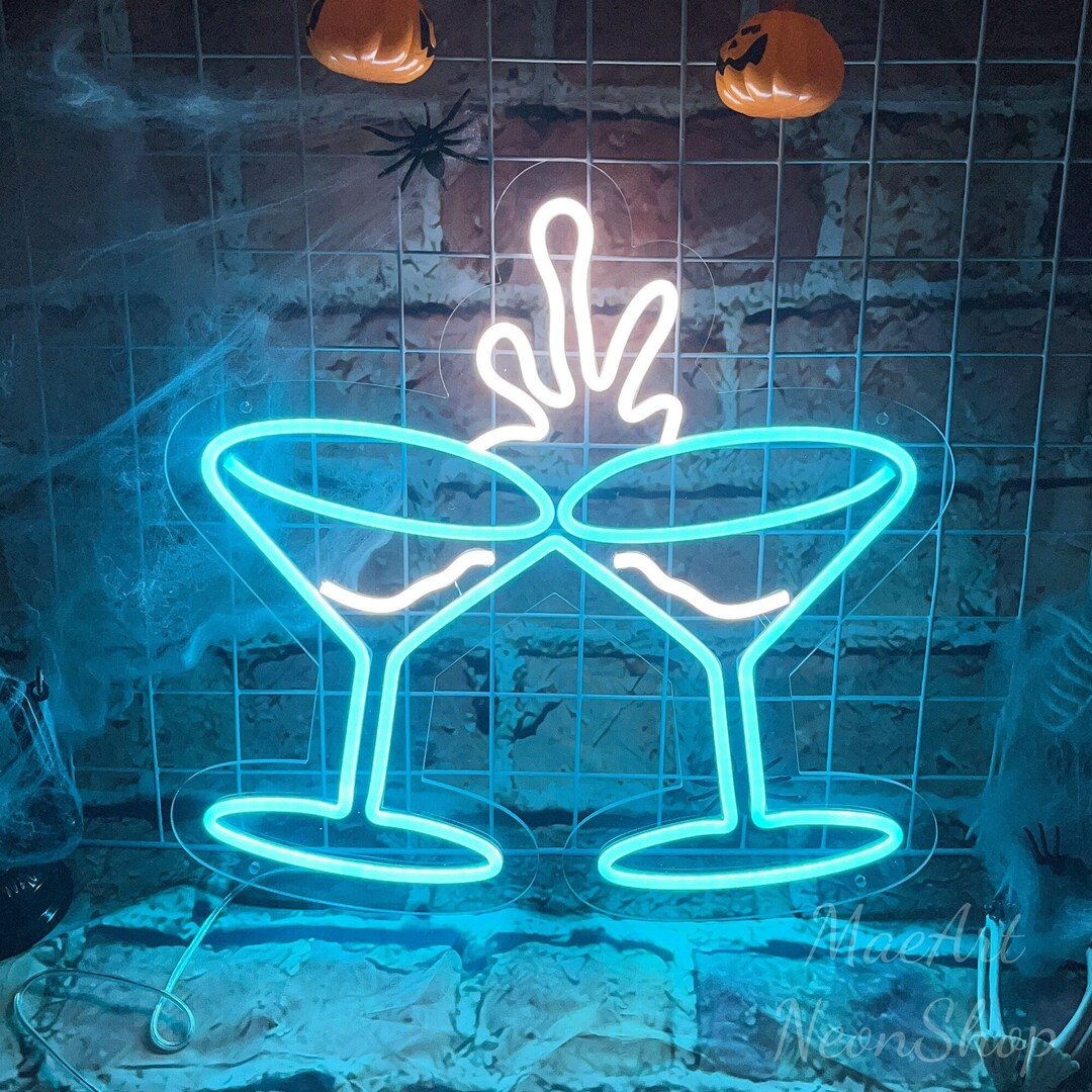 Custom Cocktail Glasses Neon Sign, Cocktail Party Wall Decor Sign, Drink Wall Decor, Custom Bar