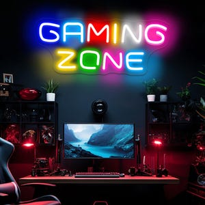 Placa de neon para zona de jogos, luz de neon LED para sala de jogos personalizada, decoração para sala de jogos, presentes para caverna do homem, presente para amante de jogos, presente para namorado, presente para marido