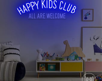 Happy Kids Club All Are Welcome Neon Sign Kid's Room Neon Sign Custom Playroom Decor boy/girl Room Decor Gift For Kids Nursery Wall Decor