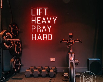 Lift Heavy Pray Hard Neon Sign Gym LED Neon Light Motivational Sign Workout Room Fitness Wall Decor Christian Gym Decor Gift For Gym Lover