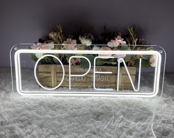 Letrero de neón minimalista abierto, letrero iluminado por USB, letreros de ventana abierta para negocios, letrero de neón de barra abierta, letrero de neón LED abierto para tienda de restaurantes