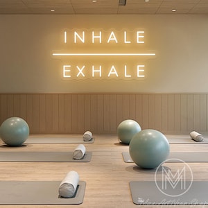 Placa de neon para inspirar e expirar, placa de luz para inspirar e expirar, decoração de fitness e ioga, decoração de sala de ioga e pilates, decoração de parede para academia em casa, presente para amantes de ioga