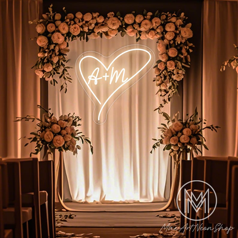 Custom Initials Heart Wedding Neon Sign, Custom Led Sign, Couple ...