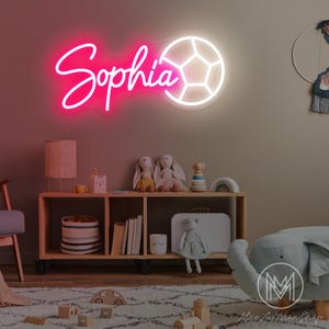 Letrero de neón de fútbol personalizado, decoración deportiva personalizada, regalo de Navidad de jugador de fútbol, decoración de habitación de fútbol para niños, decoración de habitación de niños, regalo de cumpleaños para niños
