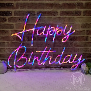 Letrero de neón de feliz cumpleaños, letrero de neón de cumpleaños, letreros de cumpleaños, telón de fondo de neón para fiesta, letrero de neón para fiesta, letrero de neón personalizado, regalos personalizables
