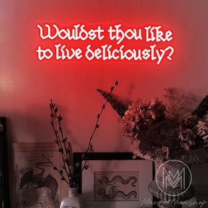 Vorresti vivere deliziosamente? Insegna al neon, Insegna al neon gotica, Decorazione strega satanica, Decorazione spaventosa di Halloween, Decorazione gotica, Decorazione natalizia