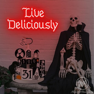 Live Deliciously Neon Sign Gothic Ghost Neon Sign Halloween Neon Sign Goth Lover Gift Gothic Home Decor Dark Art Decor Satan Witch Sign