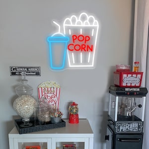 Popcorn Neon Sign, Popcorn Led Sign, Movie Time Led Light, Film Led Neon, Cinema Light Up Sign, Popcorn Station Sign, Snack Bar Decor