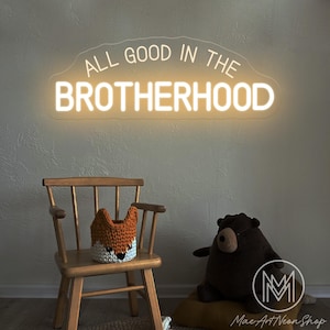 Letrero de neón "All Good In The Brotherhood", decoración de sala de juegos, decoración de pared para habitación infantil, decoración de pared para niño, decoración de habitación de niño, regalos para recién nacidos