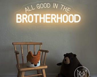 All Good In The Brotherhood Neon Sign, Playroom Decor, Kids Room Wall Decor, Boyhood Wall Decor, Boy Room Decor, New Baby Gifts