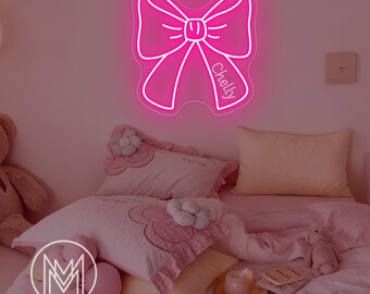 Custom Bow Name Neon Sign,Custom Bow Name Decor,Y2K Girl's Room Decor,Pink Trendy Wall Art,Birthday Party Gifts,Christmas Gifts