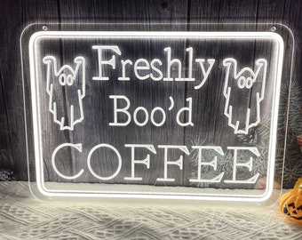 Halloween Coffee Bar Neon Sign, Freshly Boo’d Coffee Sign, USB Led Sign, Halloween Coffee Decor, Funny Halloween Signs,Goth Coffee Bar Decor