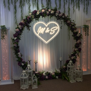 Letrero de neón con iniciales personalizadas en forma de corazón, letrero de neón personalizado que funciona con pilas, letrero de neón para bodas, decoración para bodas, regalo personalizado, letrero de neón para bodas