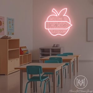 Custom Teacher Name Neon Sign Personalized Teacher Name LED Neon Light Welcome Classroom Decor Pencil Welcome Door Sign Teacher Gift