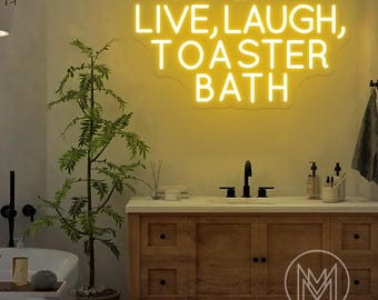 Letrero de neón para baño "Live Laugh Toaster", luz LED de humor negro, letrero de humor para el baño, decoración gótica para el baño, decoración sarcástica para el hogar
