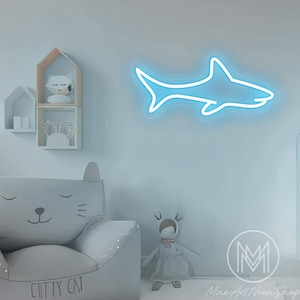Enseigne néon requin, animal, néon Sea Life, décoration murale requin, cadeau pour amoureux des requins, oeuvre d&#39;art pour chambre d&#39;enfant, décoration aquarium, décoration murale pour chambre d&#39;enfant