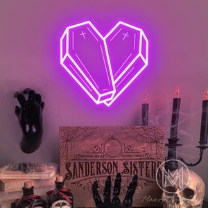Placa de neon de coração de caixão, placa de iluminação USB, placa de neon gótica, arte de parede gótica escura, presente para amantes góticos, decoração de quarto gótico, decoração escura, decoração de Páscoa