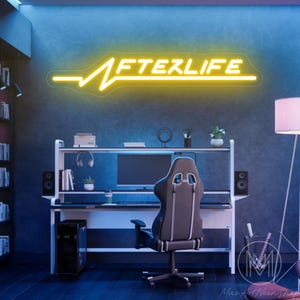 Placa de neon da vida após a morte, placa de LED para gamers, arte de parede para jogos cyberpunk, decoração para sala de jogos, presentes para gamers, presente para fãs de cyberpunk, presente para o dia dos pais