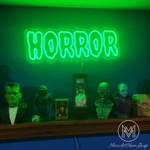 Insegna al neon HORROR, decorazione per la stanza con film horror, insegna al neon per feste di Halloween, decorazione per la stanza macabra e spettrale, insegna a LED per sala giochi personalizzata, decorazione gotica