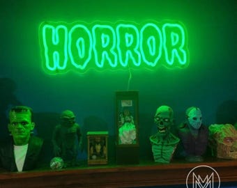HORROR Neon Sign, Horror Movie Room Decor, Halloween Party Neon Sign, Macabre, Spooky Room Decor, Custom Game Room Led Sign, Gothic Decor