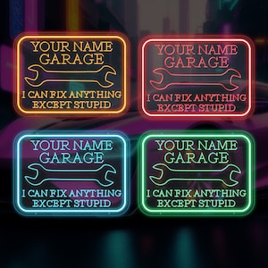 Insegna al neon personalizzata per garage, insegna al neon per garage, insegna con nome personalizzato per garage, insegna per officina, insegna per auto per garage, regalo per la festa del papà, insegna per caverna dell'uomo