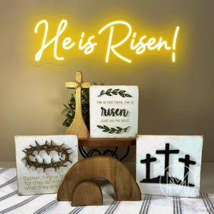 Ele ressuscitou placa de neon, placa de neon de Jesus, decoração de parede de feliz Páscoa, luz de neon de Cristo, placa de fé religiosa, decoração de igreja, presente para cristãos