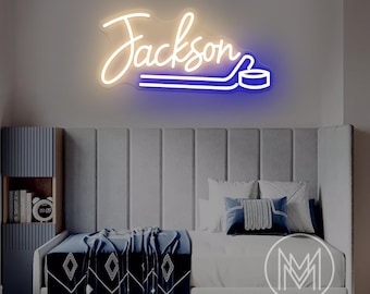 Custom Hockey Neon Sign,Hockey Name Neon Sign,Ice Hockey Wall Art LED Light,Teens Boy's Bedroom Wall Decor,Gift For Kids,Hockey Gift