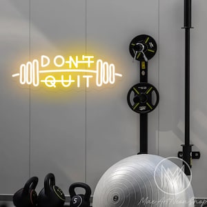 Letrero de neón "Don't Quit", letrero luminoso para gimnasio, letrero LED para mancuernas, decoración para gimnasio, frases motivacionales para gimnasio, letreros para cuevas de hombres, letrero de entrenamiento