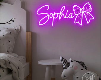 Custom Bow Name Neon Sign,Pink Bow LED Name Neon Light,Girly Nursery Wall Decor,Girl's y2k Room Decor,Birthday Party Gifts