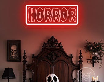 Enseigne au néon de film d'horreur, enseigne lumineuse USB, décoration gothique, cadeau pour les fans de décoration d'horreur, enseigne art sombre, décoration de fête d'Halloween effrayante, cadeau pour lui