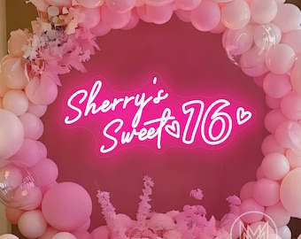 Custom Sweet 16 Neon Sign,Personalized Sweet 16 Sign,Sweet 16 Party Decor,Birthday Party Backdrop Decor,Best Friend Birthday Gifts