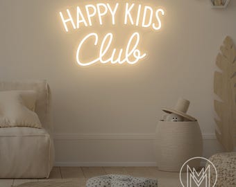 Happy Kids Club Neon Sign Kids Room Wall Art Kids Club Wall Sign Playroom Decor Nursery Wall Hanging Gift for Children Friendly Club Art