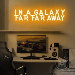 Placa de neon "In A Galaxy Far Far Away", decoração inspirada em Star Wars, decoração para sala de jogos de Star Wars, arte de fã dos filmes V, placa luminosa "A New Hope", placas da caverna do homem