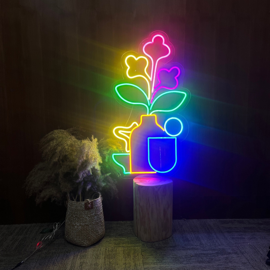 Plant Neon Sign Wall Art, Flower Neon Sign, Neon Sign Bedroom, Custom